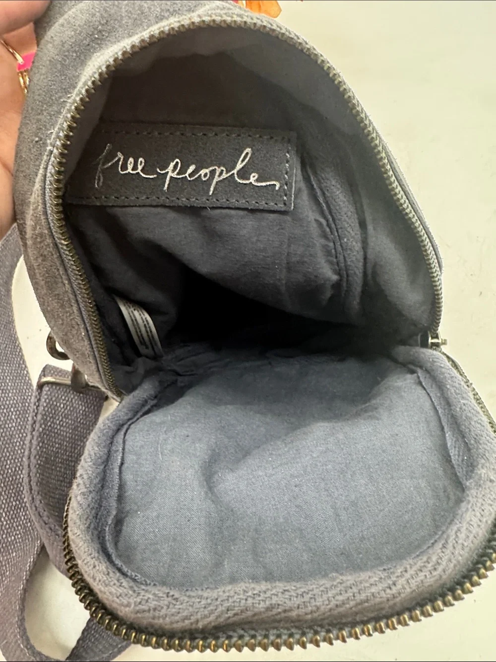 Free People Women's Gray Suede Crossbody Sling Bag - Casual Everyday Carry